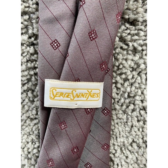 VINTAGE Serge Saint Yves Neck Tie Mens Gray Red Polyester Business Casual FLAW - Picture 5 of 10
